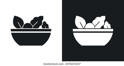 Salad icon set. Healthy vegetable and fruit salad bowl vector icon in vegetarian diet sign. Lettuce, carrot salad icon.