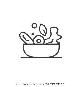 Salad icon set. Healthy vegetable and fruit salad bowl vector symbol in vegetarian diet sign. Lettuce, carrot salad icon.