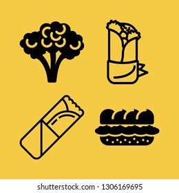 salad icon set with sandwich, shawarma and broccoli vector illustration