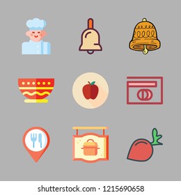 salad icon set. vector set about diners club, bowl, chef and bell icons set.