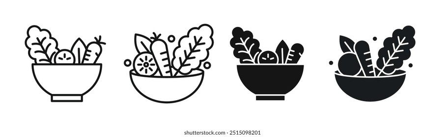 Salad icon set, vector illustration in solid and line style, healthy diet food concept, editable stroke, isolated on white background for web design and mobile applications