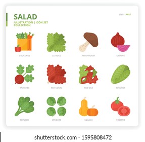 Salad icon set for web design, book, magazine, poster, ads, app, etc.