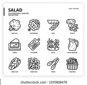 Salad icon set for web design, book, magazine, poster, ads, app, etc.