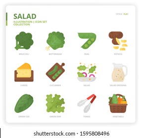 Salad icon set for web design, book, magazine, poster, ads, app, etc.