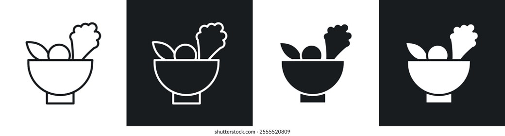 Salad icon vector collection in black and white.