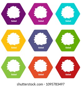 Salad icons 9 set coloful isolated on white for web