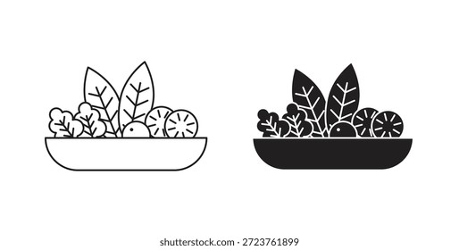 Ícones de salada em linhas cheias, finas, contorno e traçados