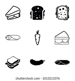 Salad icons. set of 9 editable filled and outline salad icons such as sandwich, carrot, wrap sandwich