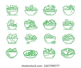 Salad icons set. Simple, flat, green, outline. Healthy foods. for your website or app. eps10