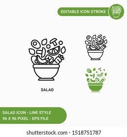 Salad Icons Set Vector Illustration With Icon Line Style. Healthy Vegan Ingredients In Bowl. Editable Stroke Icon On Isolated White Background For Web Design, User Interface, And Mobile Application 