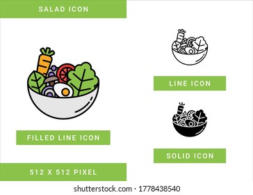 Salad icons set vector illustration with solid icon line style. Healthy diet food symbol concept. Editable stroke icon on isolated white background for web design, user interface, and mobile app