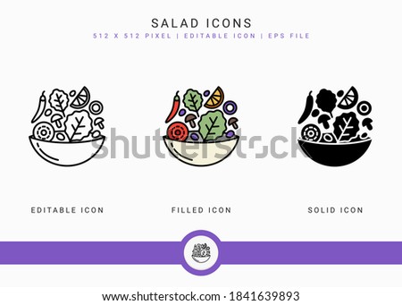 Salad icons set vector illustration with solid icon line style. Healthy diet food concept. Editable stroke icon on isolated white background for web design, user interface, and mobile application