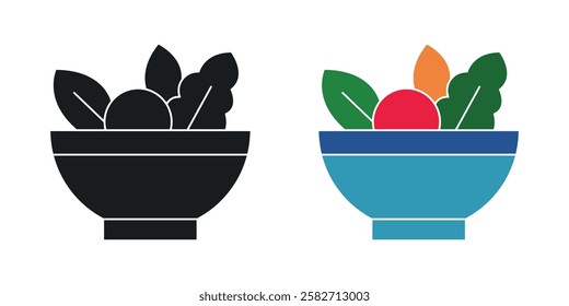 Salad icons set vectors black and colored style