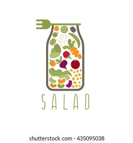 salad in jar with fork vector design template