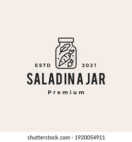 salad in a jar hipster vintage logo vector icon illustration