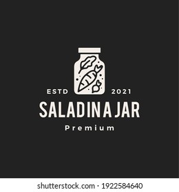 salad in a jar hipster vintage logo vector icon illustration