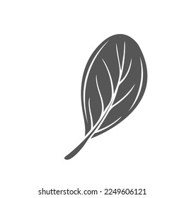 Salad leaf glyph icon vector illustration. Silhouette of raw plants and healthy leaf vegetable, levitation and flight of natural organic leaves for cooking vitamin vegetarian dish, herb ingredient