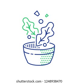 Salad Leaves Falling In Bowl, Nutrition Food, Healthy Diet, Fast And Easy Recipe, Meal Preparation, Vector Line Icon, Linear Illustration