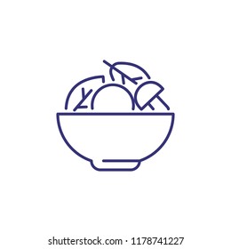 Salad of lettuce and mushroom line icon. Snack, vegetarian food, lunch. Restaurant concept. Vector illustration can be used for topics like food, menu, dieting