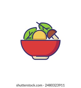 Salad of lettuce and mushroom line icon. Snack, vegetarian food, lunch. Restaurant concept. Vector illustration can be used for topics like food, menu, dieting