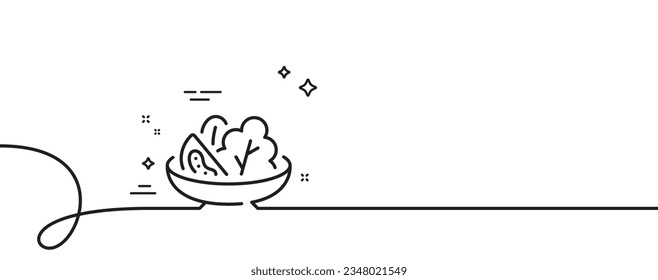 Salad line icon. Continuous one line with curl. Diet kcal sign. Low calories food symbol. Salad single outline ribbon. Loop curve pattern. Vector