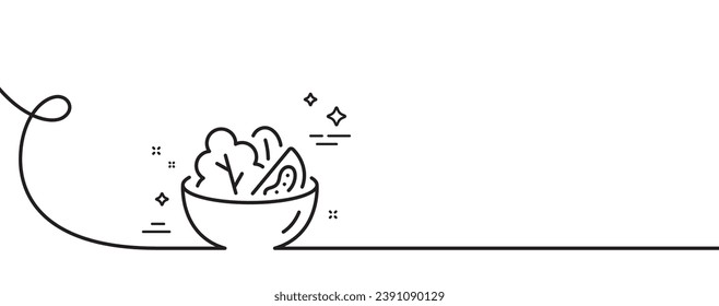 Icono de la línea de ensalada. Una línea continua con curl. Señal de comida vegetal. Símbolo de comida saludable. Cinta de esquema simple de ensalada. Patrón de curva de bucle. Vector