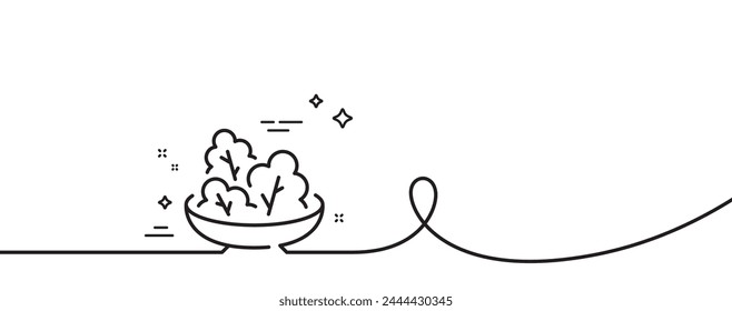 Salad line icon. Continuous one line with curl. Diet kcal sign. Low calories food symbol. Salad single outline ribbon. Loop curve pattern. Vector