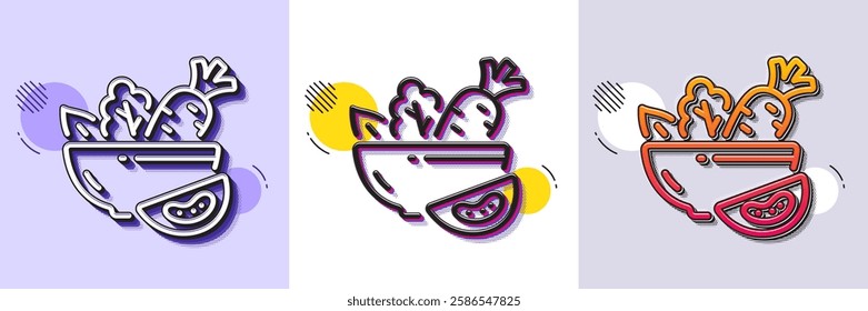 Salad line icon. Halftone dotted pattern. Gradient icon with grain shadow. Vegetable food sign. Healthy meal symbol. Line salad icon. Various designs. Vector