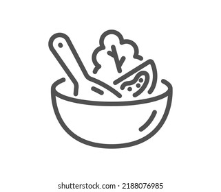 Salad line icon. Vegetable food sign. Healthy meal symbol. Quality design element. Linear style salad icon. Editable stroke. Vector