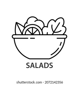 Salad linear icon. Outline simple vector of bowl with fresh vegetables and greens. Contour isolated pictogram on white background