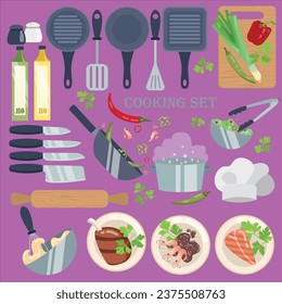 Conjunto de dibujos animados de proceso de elaboración de ensaladas ilustración de diseño vectorial