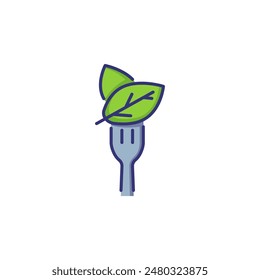 Salat auf Gabellinien-Symbol. Kräuter, Salat, vegetarisches Essen. Das Restaurantkonzept. Vektorillustration kann für Themen wie Essen, Speisekarte, Diät verwendet werden
