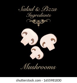 Salad and pizza ingredients - sliced button mushrooms. Vector Illustration	