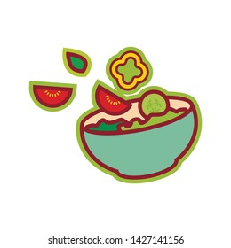 Salad in a plate. Bright sticker of healthy food.
