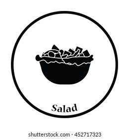 Salad in plate icon. Thin circle design. Vector illustration.