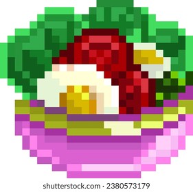 Placa de ensalada, arte de la mezcla, ensalada de huevos, tomate y lechuga, vector editable, ensalada de 8 bits