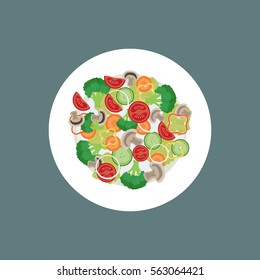 Salad in the plate top view. Healthy diet food