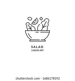 Salad in plate. Vector linear style icon