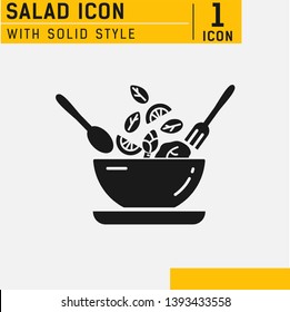 Salad solid Icon. Food dish recipe, nutrition concept, salad ingredients, vector solid icon. Salad and bowl icon Collection Vector illustration concept. Healthy vegetables food and bowl nature