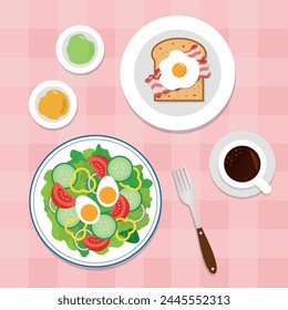 Salad, toast food illustration design.