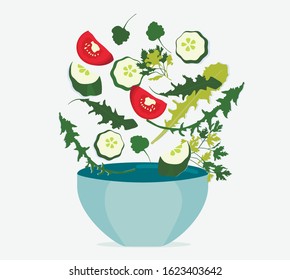Salad with tomato, cucumber and mix of greens