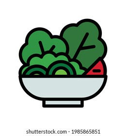 Salad Vector Icon in Filled Outline Style. A salad is a healthy organic food consisting of vegetables for the diet or vegetarian. Vector illustration icon can be used for an app, website, or a logo.