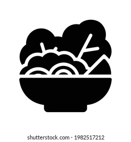 Salad Vector Icon in Glyph Style. A salad is a healthy organic food consisting of vegetables for the diet or vegetarian. Vector illustration icon can be used for an app, website, or part of a logo.