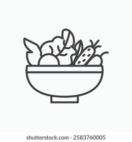 Salad vector icon isolated in black line