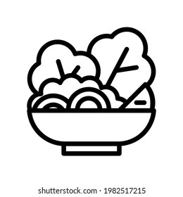 Salad Vector Icon in Outline Style. A salad is a healthy organic food consisting of vegetables for the diet or vegetarian. Vector illustration icon can be used for an app, website, or part of a logo.
