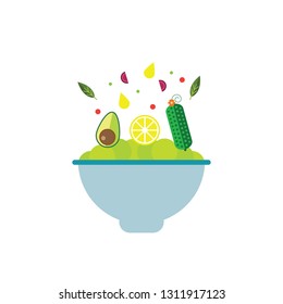 Salad vector illustration with avocado, cucumber and lemon