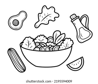 Ilustración vectorial de ensalada con estilo de dibujo de doodle sobre fondo aislado