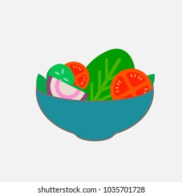 Salad vector illustration isolated on a colored background. Salad bowl in flat style. Concept fresh, natural, healthy food. Vegetable salad in a plate.