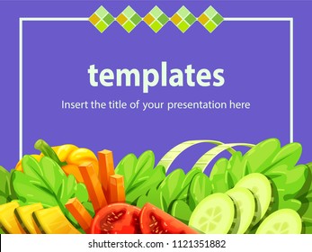 Salad Vegetable Border On Purple Background Powerpoint Templates, Vector