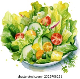 Salad Watercolor illustration. Hand drawn underwater element design. Artistic vector marine design element. Illustration for greeting cards, printing and other design projects.